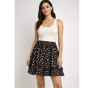 Altar’d State Black Tan Polka Dot Tiered Ruffle Mini Skirt Size M Made in USA
